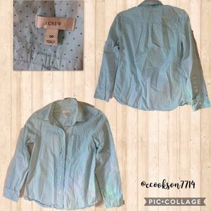 sale j crew sz00 lt blu blouse green dots
